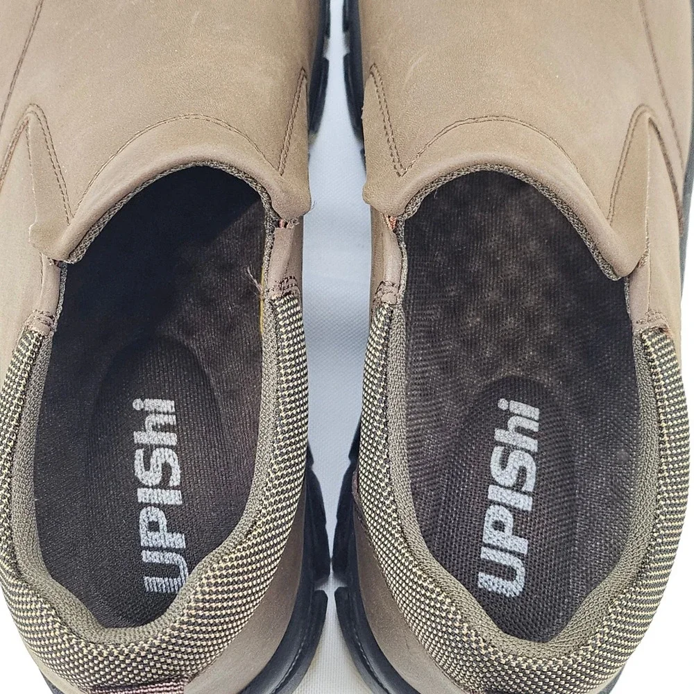 Upishi Mens‎ Brown Leather Outdoor Slip On Shoes Reinforced Toe Size 41